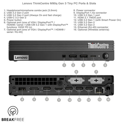 Lenovo ThinkCentre M90q Gen 3 Tiny PC i5 12500 16GB RAM 500GB SSD WiFi Bluetooth