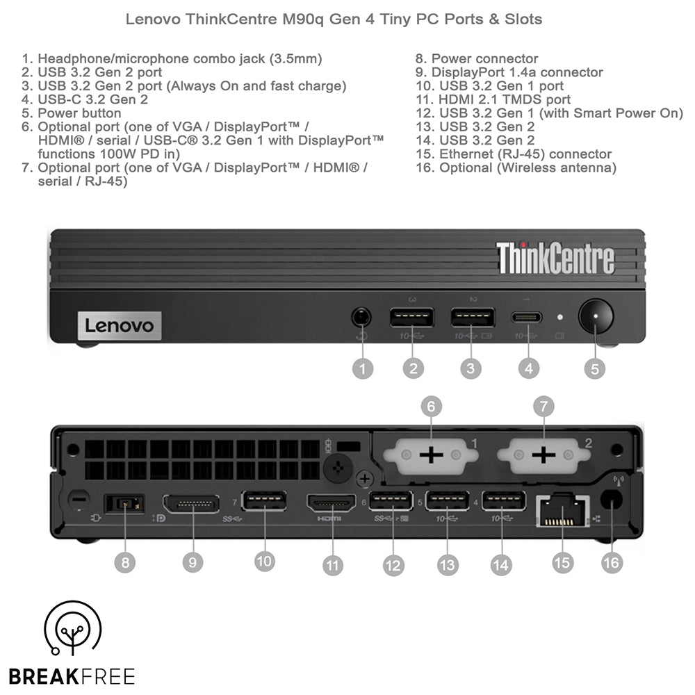 Lenovo ThinkCentre M90q Gen 4 Tiny PC i7 13700T 16GB RAM 1TB SSD WiFi Bluetooth