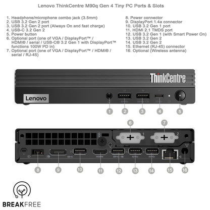 Lenovo ThinkCentre M90q Gen 4 Tiny PC i7 13700T 16GB RAM 1TB SSD WiFi Bluetooth