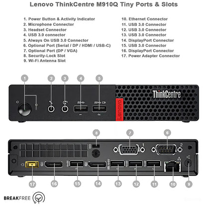Lenovo ThinkCentre M910q Tiny PC i5 6500T 3.1GHz 16GB RAM 256GB SSD WiFi Bluetooth