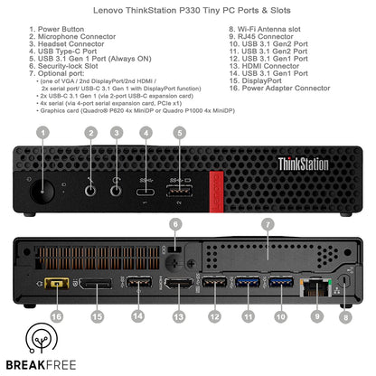 Lenovo ThinkStation P330 Tiny PC i7 8700T 4GHz 16GB RAM 2GB GDDR5 256GB SSD 4K DP