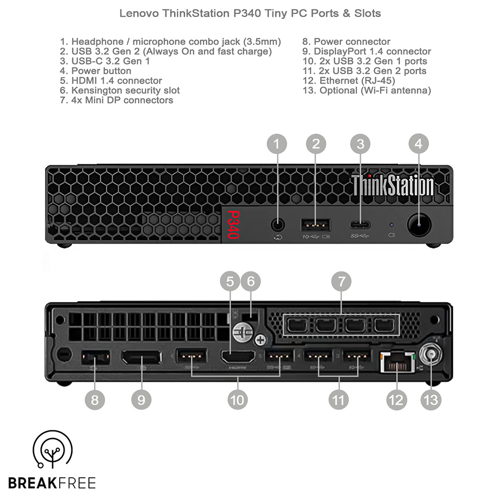 Lenovo ThinkStation P340 Tiny PC i9 10900T 4.6GHz 32GB RAM 500GB SSD WiFi Nvidia Quadro