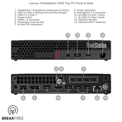 Lenovo ThinkStation P340 Tiny PC i9 10900T 4.6GHz 32GB RAM 500GB SSD WiFi Nvidia Quadro