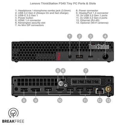 Lenovo ThinkStation P340 Tiny PC P1000 4GB GDDR5 i7 10700T 64GB RAM 1TB SSD WiFi Bluetooth