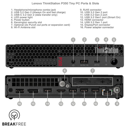 Lenovo ThinkStation P350 Tiny PC i5 11500T 3.9GHz 16GB RAM 500GB SSD WiFi Bluetooth