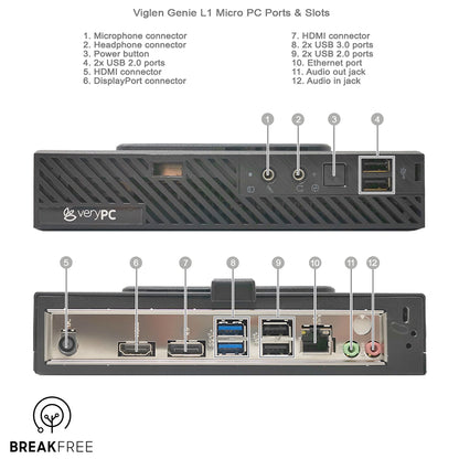 Viglen Genie L1 Micro PC i3 9100 4.2GHz 8GB RAM 256GB SSD HDMI DP 4K
